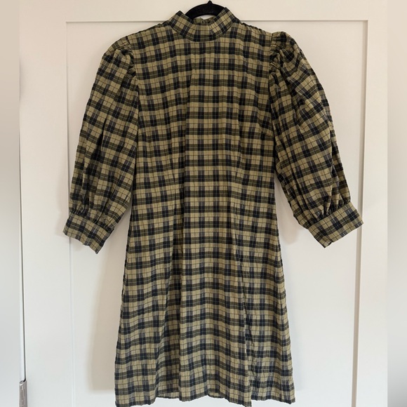 GANNI green plaid mini dress - Picture 3 of 7